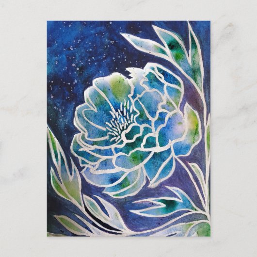 Boho Navy Blauwe Hemelse Dahlia Bloemige Waterverf Briefkaart (Voorkant)