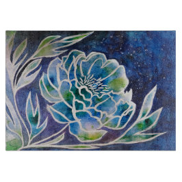 Boho Navy Blauwe Hemelse Dahlia Bloemige Waterverf Snijplank