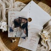 Boho Navy Blauwe Pampas Foto Save the Date Kaart