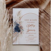 Boho Navy Blauwe Pampas Foto Save the Date Kaart