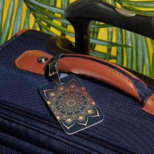 Boho Navy Blauwe Perzik Mandala Bagagelabel