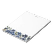 Boho Navy Blauwe Rozen en pioenen gepersonaliseerd Notitieblok (Linkerzijde)