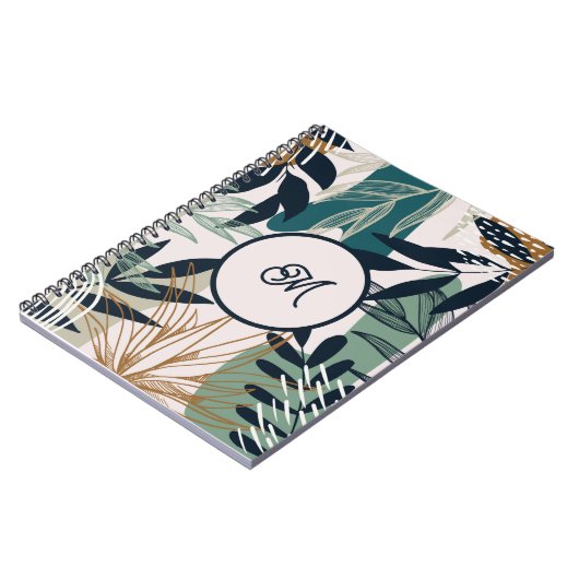 Boho Navy Blauwgroen Gold Leaves Notitieboek (Linkerzijde)