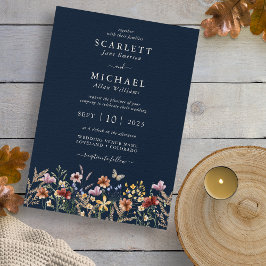 Boho Navy Bloemen Bruiloft Uitnodiging