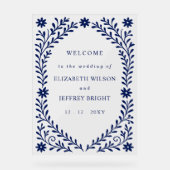 Boho Navy Bloemen Huwelijk Welkom Teken Acryl Bord (Voorkant)