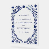 Boho Navy Bloemen Huwelijk Welkom Teken Acryl Bord (Hoek)