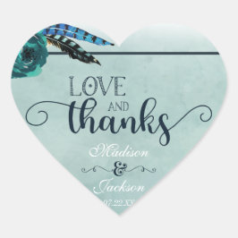 Boho Navy Blue & Aqua Bruiloft Liefde & Bedankt Fa Hart Sticker