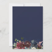 Boho Navy Blue Burgundy Flowers Wedding Kaart (Achterkant)