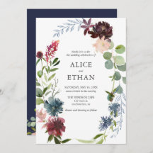 Boho Navy Blue Burgundy Flowers Wedding