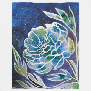 Boho Navy Blue Celestial Dahlia Floral Waterverf Fleece Deken