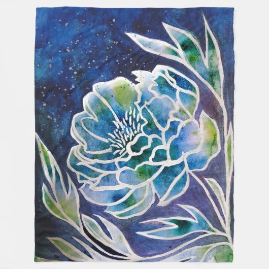 Boho Navy Blue Celestial Dahlia Floral Waterverf Fleece Deken (Voorkant)