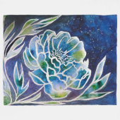 Boho Navy Blue Celestial Dahlia Floral Waterverf Fleece Deken (Voorkant (Horizontaal))