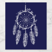 Boho Navy Blue Dream Catcher Native American Wijn Etiket (Enkel label)