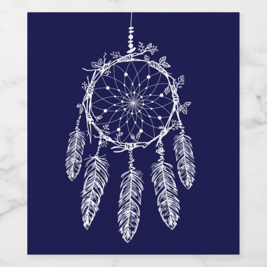 Boho Navy Blue Dream Catcher Native American Wijn Etiket (Enkel label)