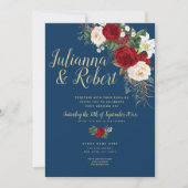 Boho Navy Blue en Burgundy Floral Waterverf Kaart (Voorkant)