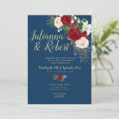 Boho Navy Blue en Burgundy Floral Waterverf Kaart (Staand voorkant)