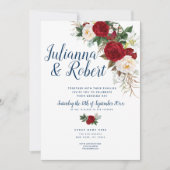 Boho Navy Blue en Burgundy Floral Waterverf Kaart (Voorkant)