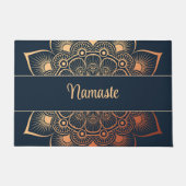 Boho Navy Blue en Perzik Mandala Aangepaste tekst Deurmat (Voorkant)