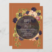 Boho Navy Blue en Terracotta Wedding Invitation Kaart (Voorkant / Achterkant)