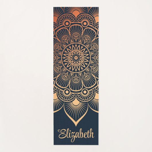 Boho Navy Blue Mandala Custom Naam Yoga Mat (Voorkant)