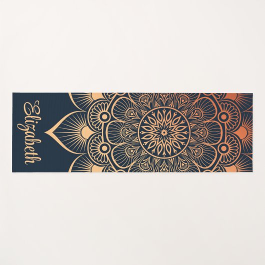 Boho Navy Blue Mandala Custom Naam Yoga Mat (Voorkant (horizontaal))