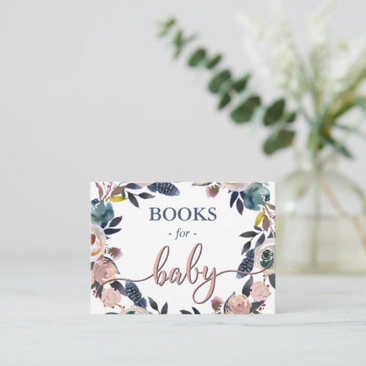 Boho Navy Blue Pink Shower Sprinkle Boeken voor Ba Informatiekaartje (Staand voorkant)