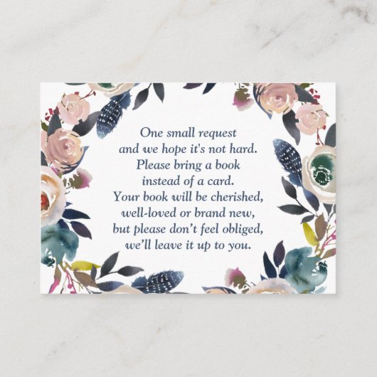 Boho Navy Blue Pink Shower Sprinkle Boeken voor Ba Informatiekaartje (Achterkant)