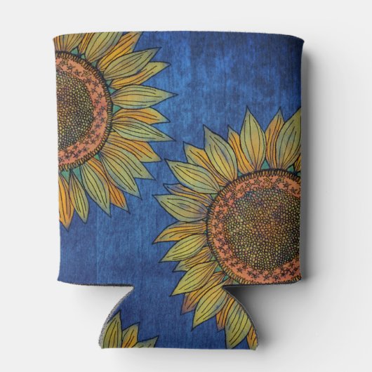 Boho Navy Blue Rustic Wedding Waterverf Sunflower Blikjeskoeler (Achterkant)
