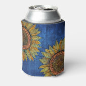Boho Navy Blue Rustic Wedding Waterverf Sunflower Blikjeskoeler (Blikje Achterkant)