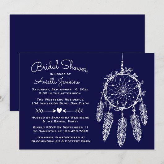 Boho Navy Blue Vrijgezellenfeest Dream Catcher Tri Kaart (Voorkant / Achterkant)