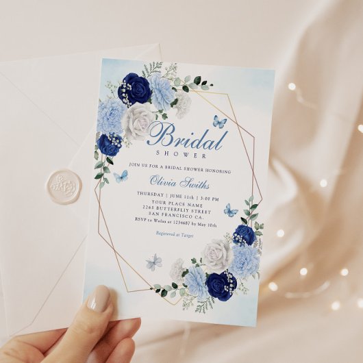 Boho Navy Blue Waterverf Floral Vrijgezellenfeest Kaart