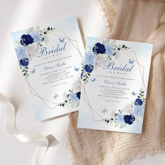 Boho Navy Blue Waterverf Floral Vrijgezellenfeest Kaart