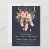 BOHO NAVY BLUSH ANTLER DREAM CATCHER FLORA WEDING KAART (Voorkant)