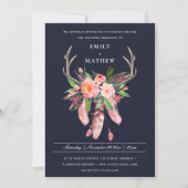 BOHO NAVY BLUSH ANTLER DREAM CATCHER FLORA WEDING KAART (Voorkant)