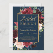 Boho navy blush bogundy floral bridal brunch kaart (Voorkant)
