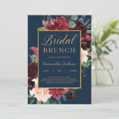 Boho navy blush bogundy floral bridal brunch kaart (Staand voorkant)