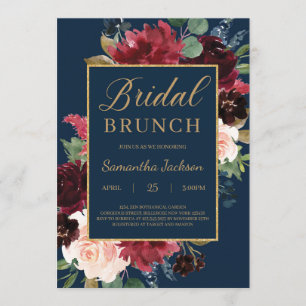 Boho navy blush bogundy floral bridal brunch kaart