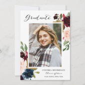 Boho Navy Blush Floral Botanical Senior Afstuderen Aankondiging (Voorkant)