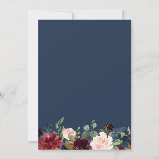 Boho Navy Blush Floral Botanical Senior Afstuderen Aankondiging (Achterkant)