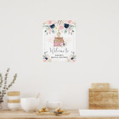 Boho Navy Blush Reis Bruidsborrel Welkom Poster (Keuken)