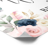 Boho Navy Blush Reis Bruiloft Feestelijke Begroeti Poster (Hoek)