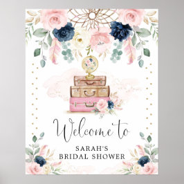 Boho Navy Blush Reis Bruiloftsshower Welkom Poster