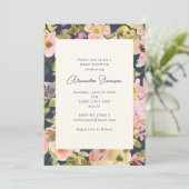 Boho Navy Blush Waterverf Floral Baby shower Kaart (Staand voorkant)