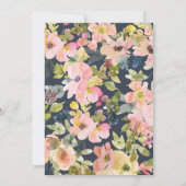 Boho Navy Blush Waterverf Floral Baby shower Kaart (Achterkant)