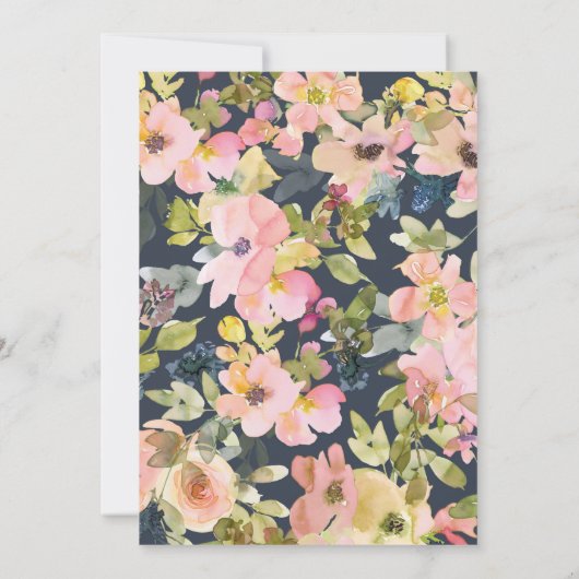 Boho Navy Blush Waterverf Floral Baby shower Kaart (Achterkant)