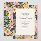 Boho Navy Blush Waterverf Floral Baby shower Kaart (Voorkant / Achterkant)