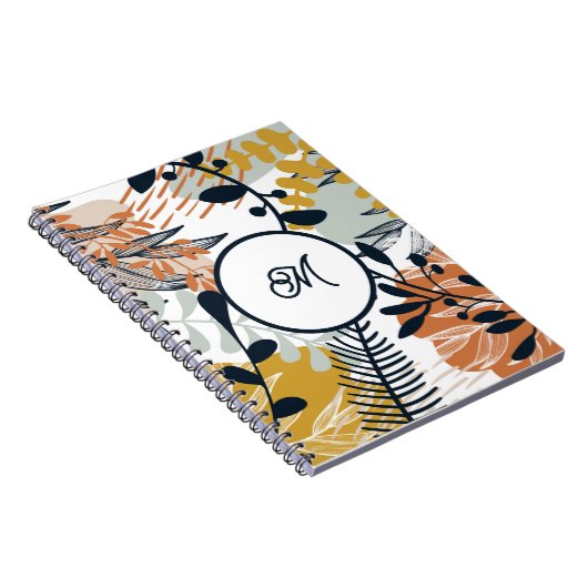 Boho Navy Bruin Gouden Bladeren Notitieboek (Rechterzijde)