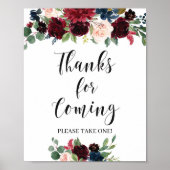 Boho navy burgundy blush roze bedankt voor je koms poster (Voorkant)