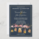 Boho Navy & Coral Floral String Lights Foto Kaart (Voorkant)