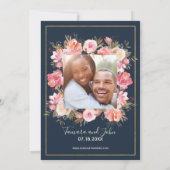 Boho Navy & Coral Floral String Lights Foto Kaart (Achterkant)